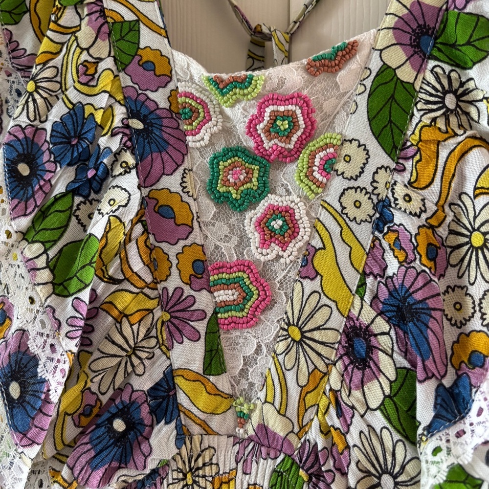 NWT Barok Colorful Beaded Ruffle Maxi Dress - Picture 3 of 8